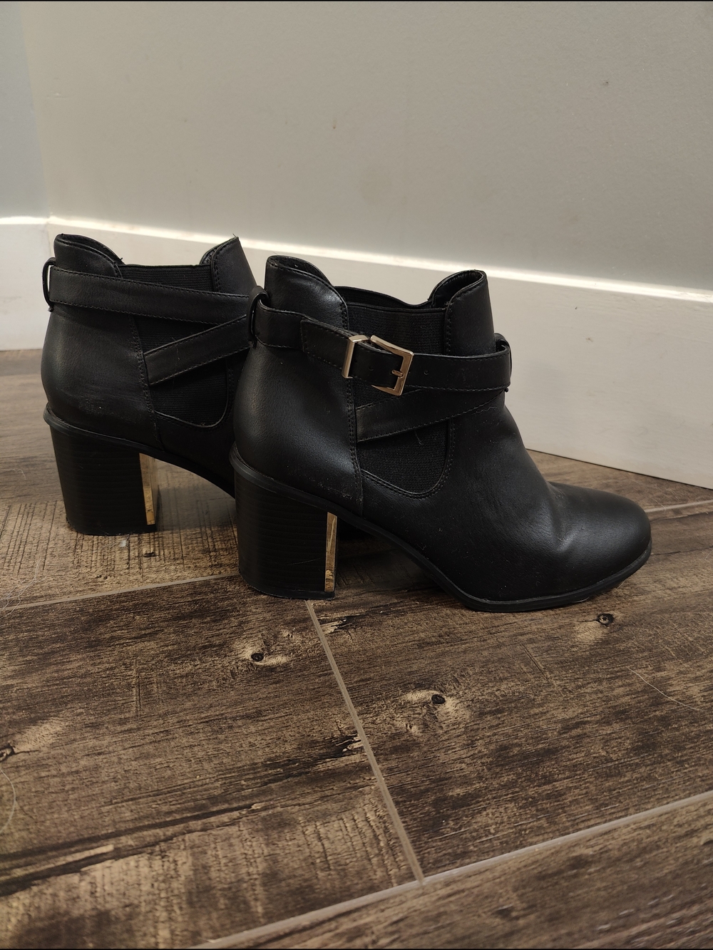 Forever 21 Black Ankle Booties with Gold Heel Accent